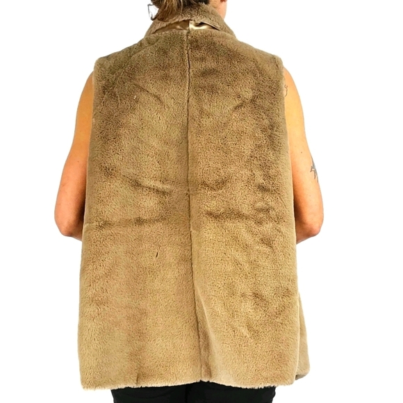Philosophy Faux Fur Vest Cardigan Jacket Size Large Brown Satin Tan - Picture 3 of 8